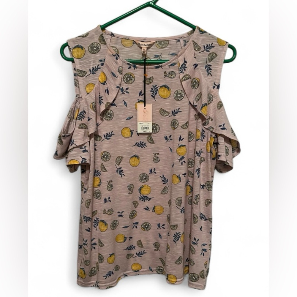 JUICY COUTURE LEMON DROP RUFFLE RAGLAN TOP ( cold shoulder)